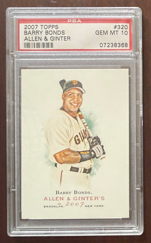 Barry Bonds 2007 Topps Allen & Ginter San Francisco Giants Baseball Card #320 Graded PSA 10 Cert #07238368-Powers Sports Memorabilia