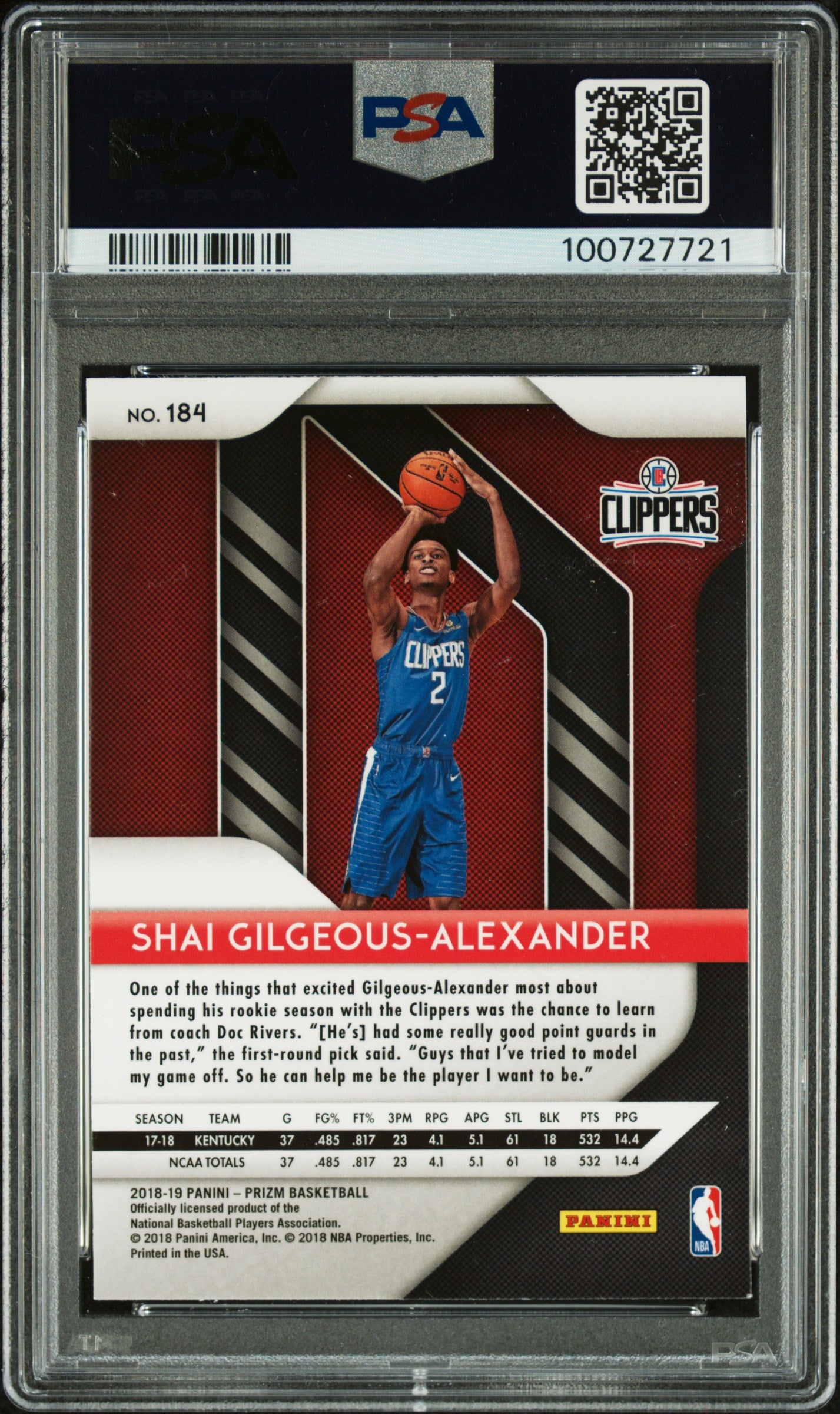 Shai Gilgeous-Alexander 2018 Panini Prizm Basketball Rookie Card #184 Graded PSA 8-Powers Sports Memorabilia