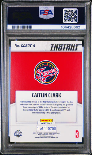 Caitlin Clark 2024 Panini Instant WNBA Rookie of the Year Basketball Card #A Graded PSA 10-Powers Sports Memorabilia