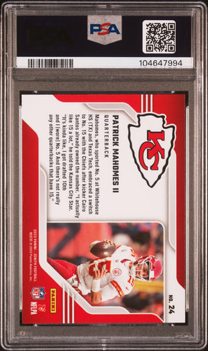 Patrick Mahomes II 2023 Panini Zenith Behind The Numbers Red Kansas City Chiefs Football Card #24 Graded PSA 10 Cert #104647994