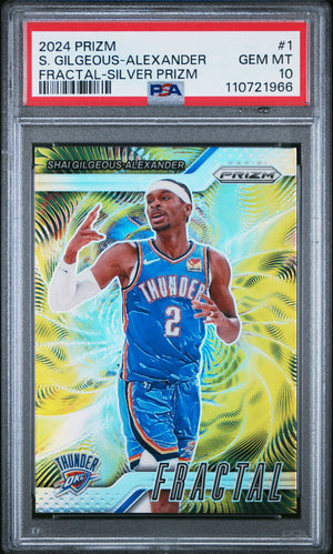 Shai Gilgeous-Alexander 2024 Panini Prizm Fractal Silver Basketball Card #1 Graded PSA 10 Cert #110721966-Powers Sports Memorabilia