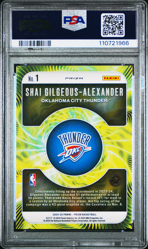 Shai Gilgeous-Alexander 2024 Panini Prizm Fractal Silver Basketball Card #1 Graded PSA 10 Cert #110721966-Powers Sports Memorabilia