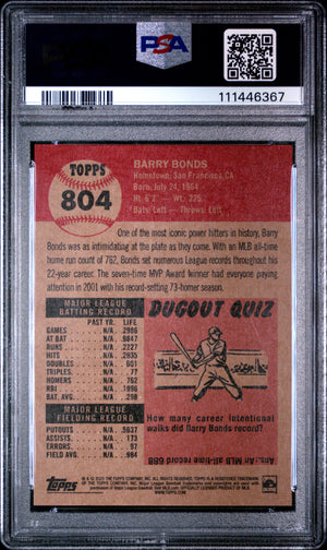 Barry Bonds 2025 Topps Living San Francisco Giants Baseball Card #804 Graded PSA 10 Cert #111446367-Powers Sports Memorabilia