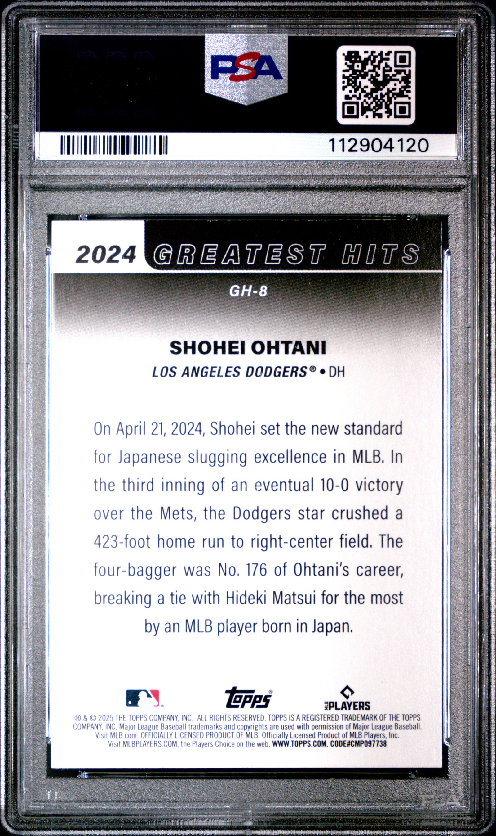 Shohei Ohtani 2025 Topps Greatest Hits 2024 Baseball Card #GH8 Graded PSA 9 Cert #112904120-Powers Sports Memorabilia