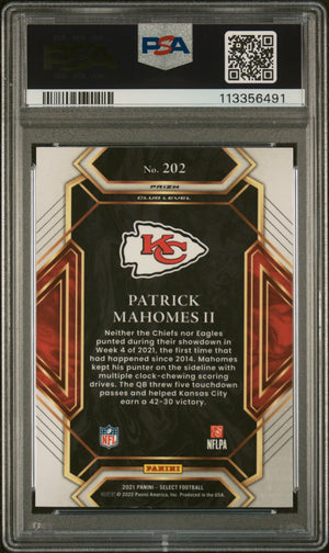 Patrick Mahomes II 2021 Panini Select Silver Prizm Kansas City Chiefs Football Card #202 Graded PSA 10 Cert #113356491-Powers Sports Memorabilia
