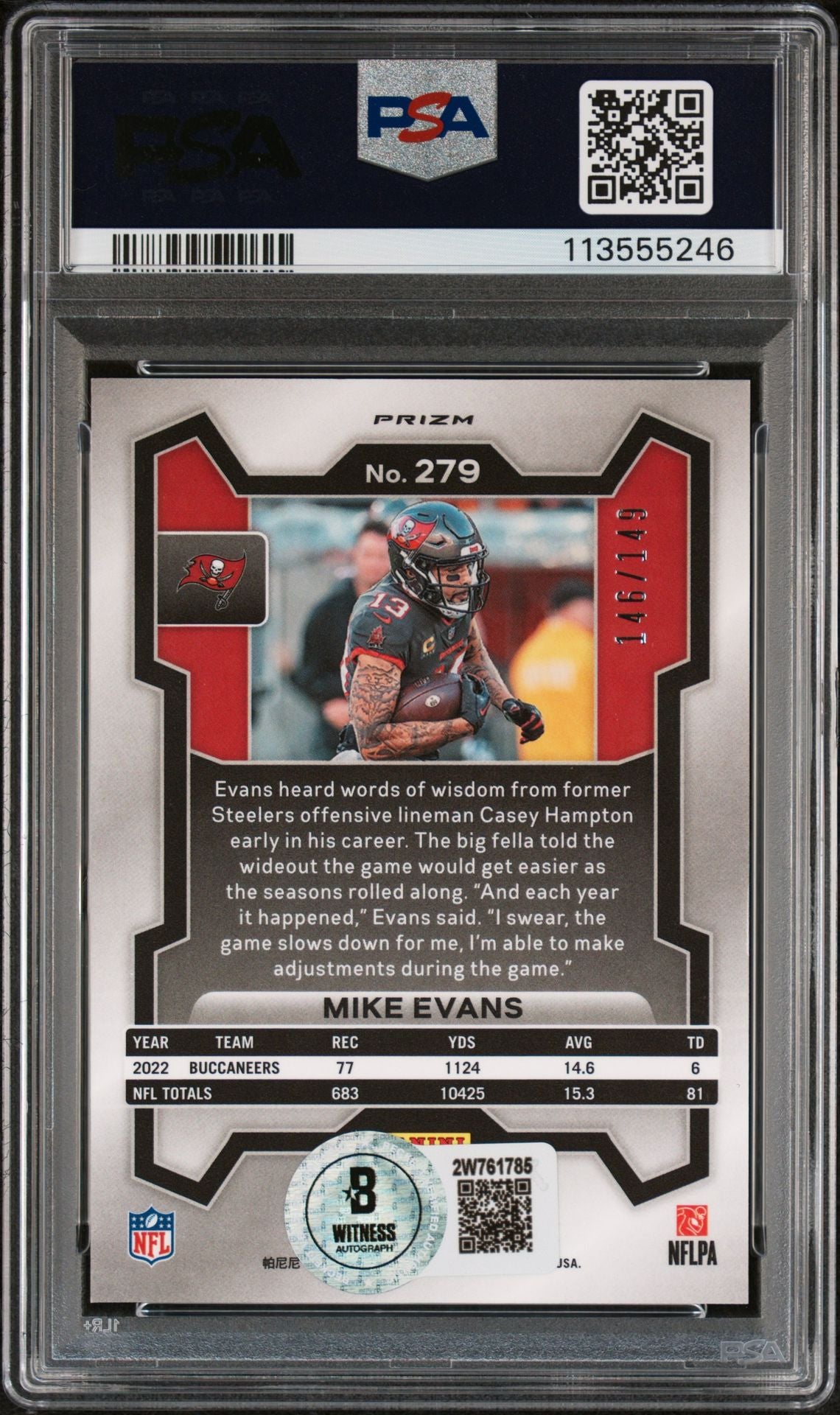 Mike Evans 2023 Panini Prizm Red Wave Signed Card #279 Auto Graded PSA 146/149-Powers Sports Memorabilia