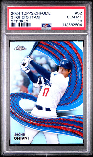 Shohei Ohtani 2024 Topps Chrome Strokes Baseball Card #S2 Graded PSA 10 Cert #113682504-Powers Sports Memorabilia