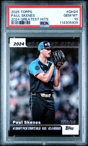 Paul Skenes 2025 Topps Greatest Hits Lowest ERA Baseball Card #GH24 Graded PSA 10 Cert #114305909-Powers Sports Memorabilia