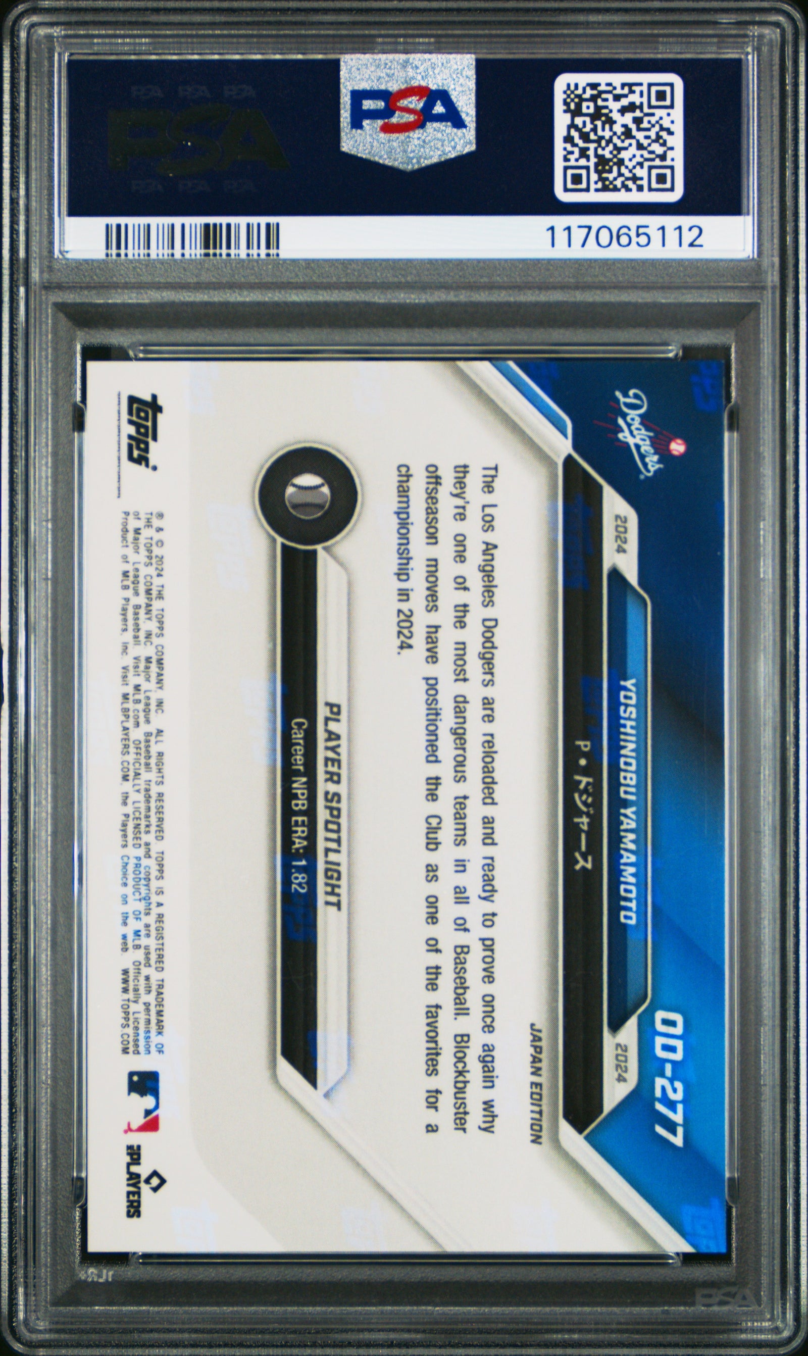 Yoshinobu Yamamoto 2024 Topps Now Dodgers RD/Opening Day-Japan Ed Baseball Rookie Card #OD277 Graded PSA 10 Cert #117065112-Powers Sports Memorabilia