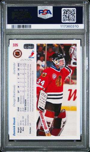 Dominik Hasek 1991 Upper Deck Chicago Blackhawks Hockey Rookie Card RC #335 Graded PSA 10 Cert #117360310-Powers Sports Memorabilia