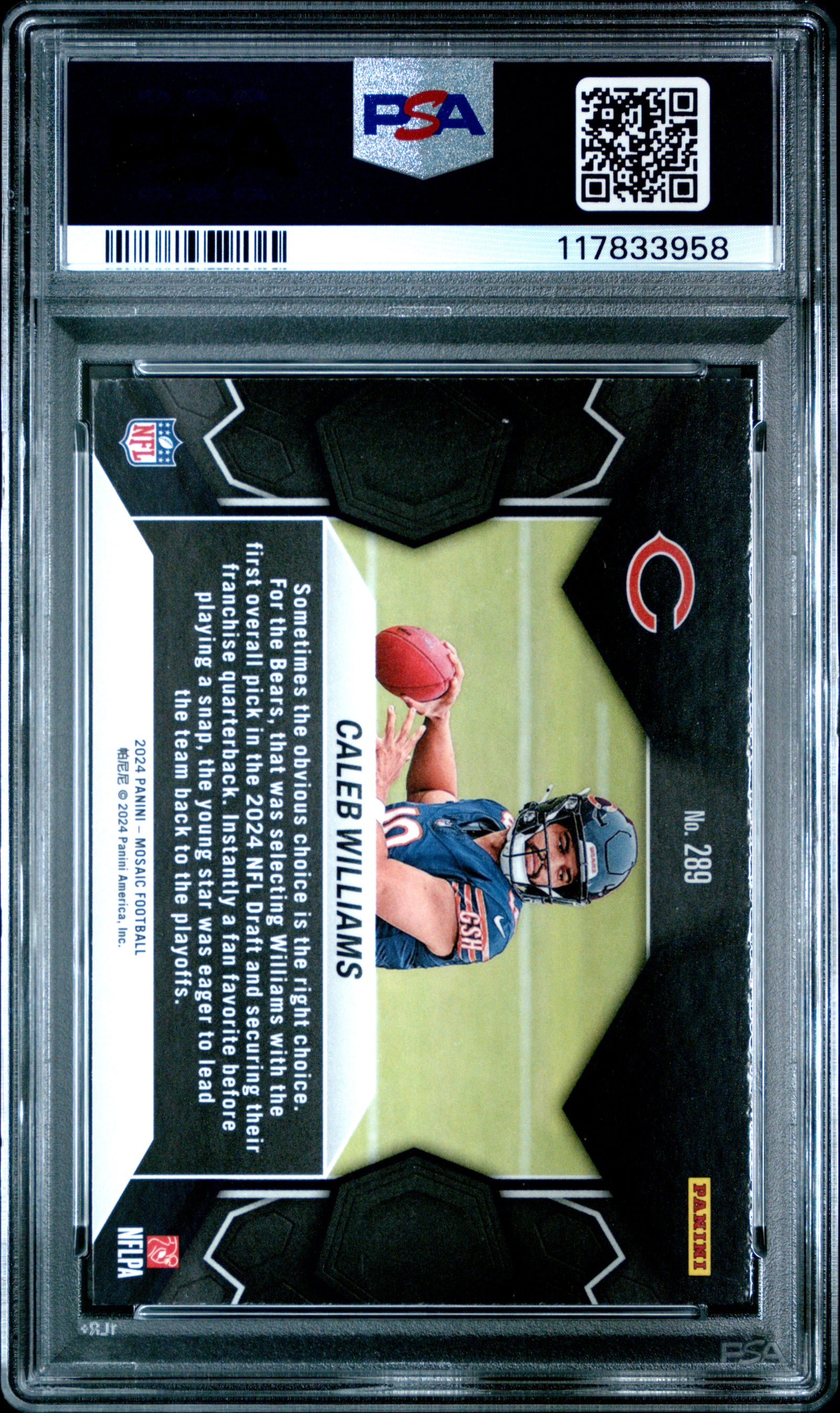 Caleb Williams 2024 Panini Mosaic NFL Debut Football Rookie Card #289 Graded PSA 10 Cert # 117833958-Powers Sports Memorabilia