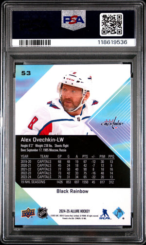 Alex Ovechkin 2024 Upper Deck Allure Black Rainbow #53 Graded PSA 10 Cert #118619536