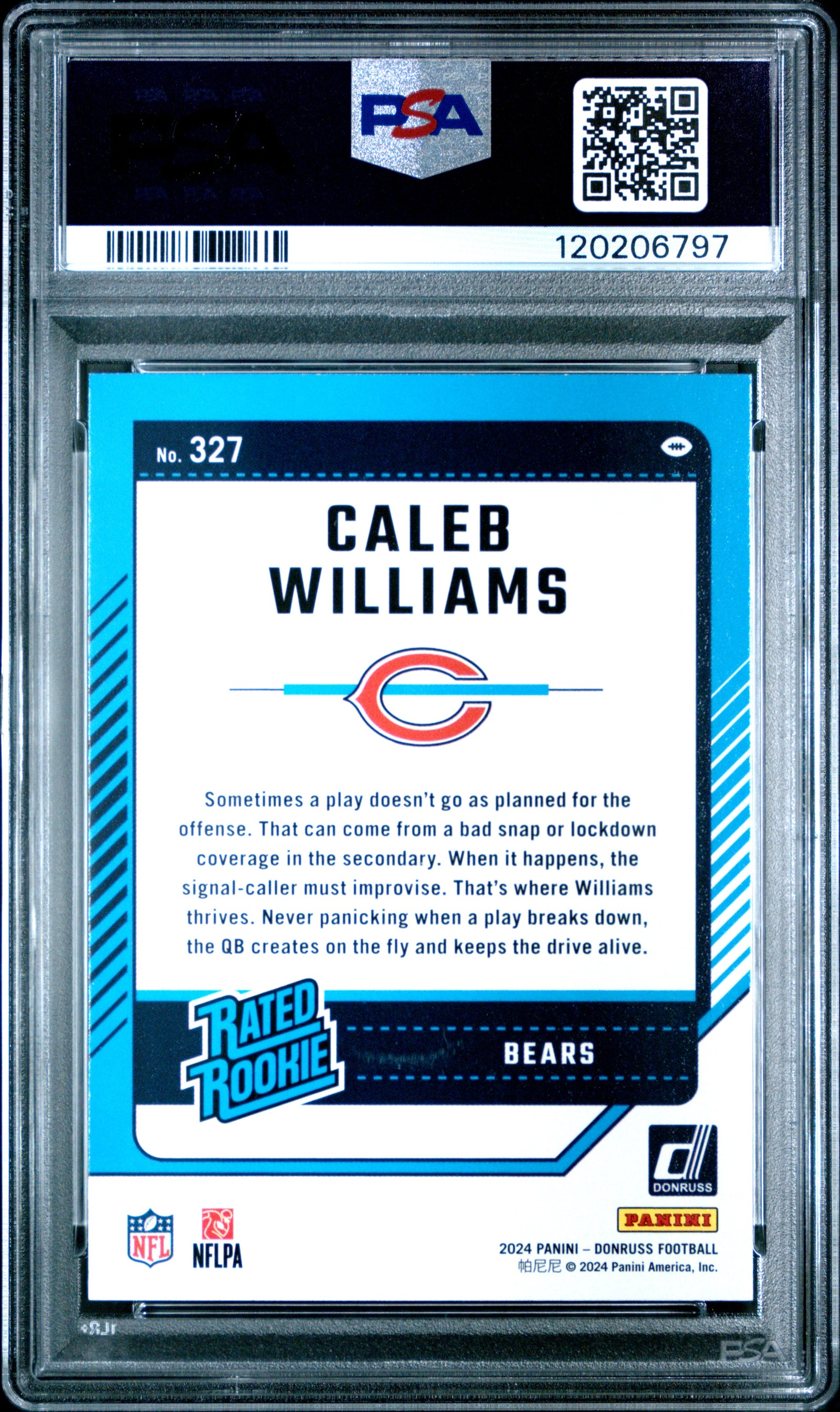 Caleb Williams 2024 Panini Donruss Football Rookie Card #327 Graded PSA 10 Cert # 120206797-Powers Sports Memorabilia