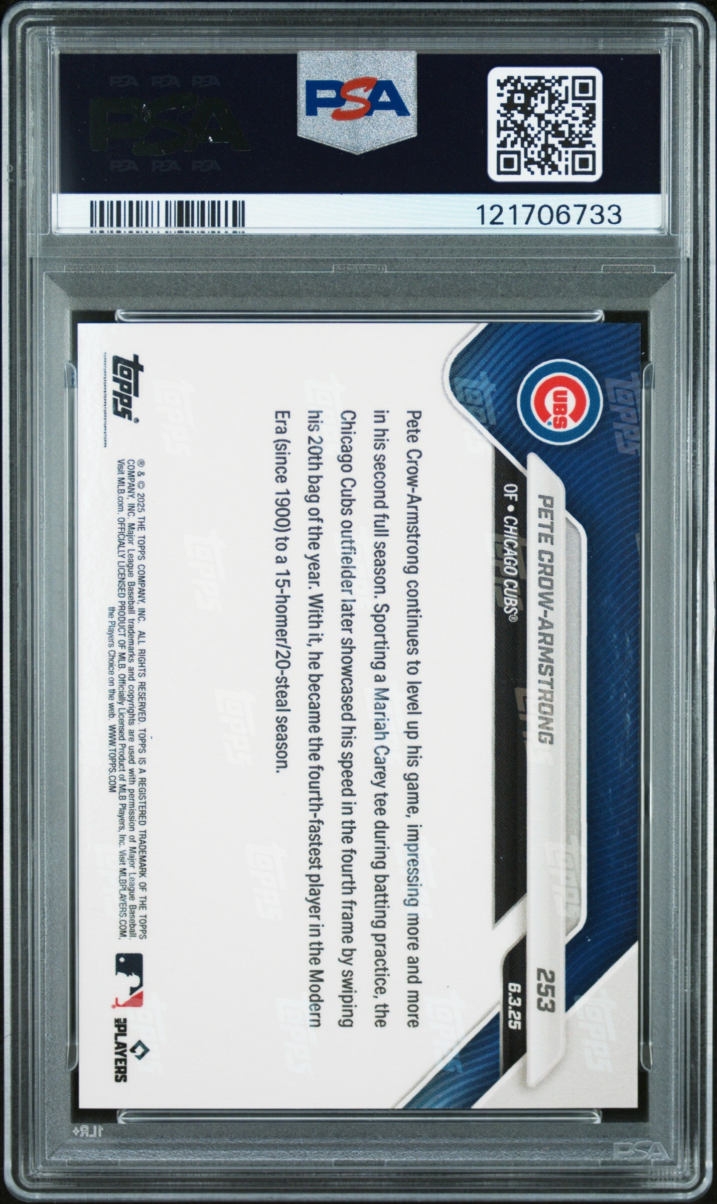 Pete Crow-Armstrong 2025 Topps Now Cubs Card #253 PSA 8-Powers Sports Memorabilia