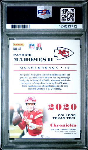 Patrick Mahomes II 2020 Panini Chronicles Football Card #47 Graded PSA 10 Cert #124013712-Powers Sports Memorabilia