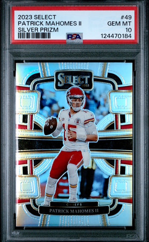 Patrick Mahomes II 2023 Panini Select Silver Prizm Kansas City Chiefs Football Card #49 Graded PSA 10 Cert #124470184