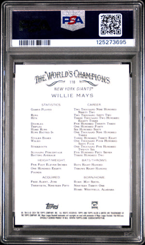 Willie Mays 2024 Allen & Ginter Foil Filigree New York Giants Baseball Card #118 Graded PSA 10 Cert #125273695-Powers Sports Memorabilia