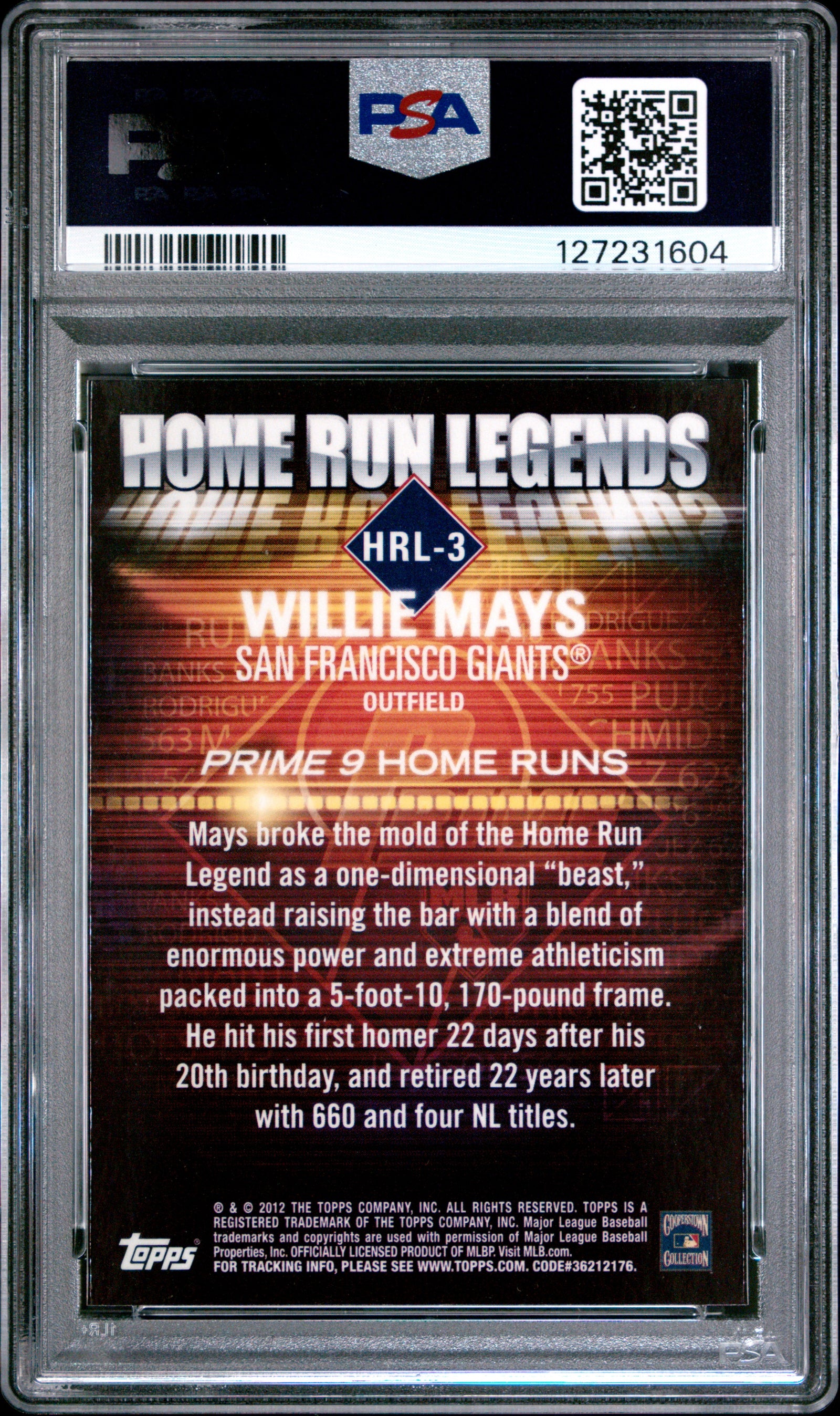 Willie Mays 2012 Topps Prime 9 Home Run Card #HRL-3 PSA 10-Powers Sports Memorabilia