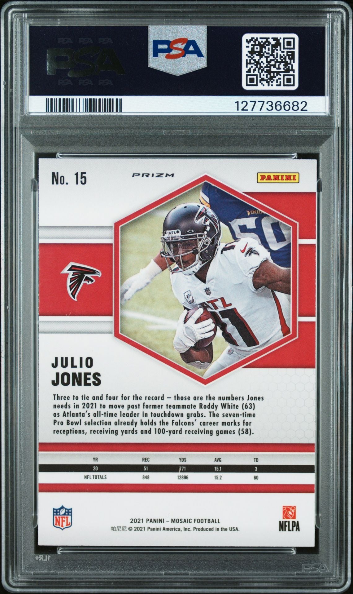 Julio Jones 2021 Panini Mosaic Red Football Card #15 Graded PSA 10 Cert # 127736682-Powers Sports Memorabilia