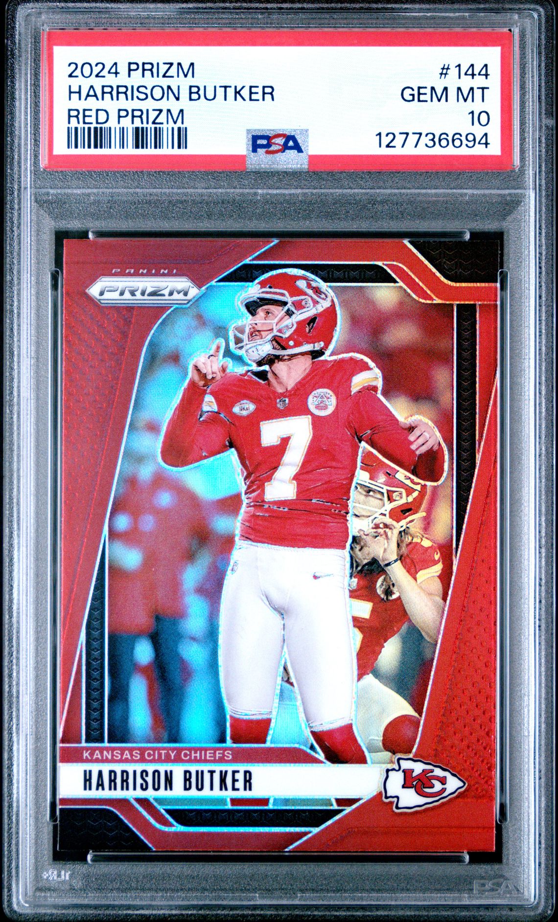 Harrison Butker 2024 Prizm Red Football Card #144 Graded PSA 10 Cert #1277736694-Powers Sports Memorabilia