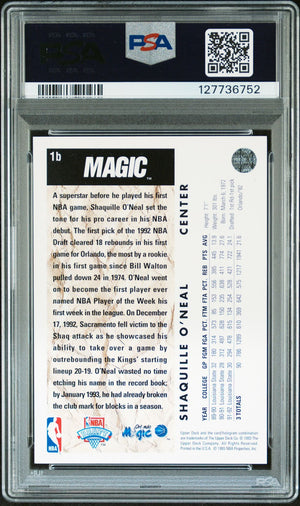 Shaquille O'Neal 1992 Upper Deck Trade Card Signed Basketball Rookie Card #1b Graded PSA 7 Auto 9 Cert #127736752-Powers Sports Memorabilia