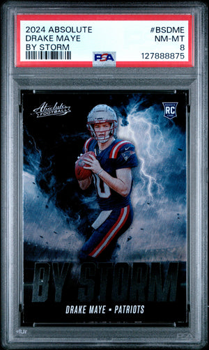 Drake Maye 2024 Absolute By Storm Football Rookie Card #BSDME Graded PSA 8 Cert #127888875-Powers Sports Memorabilia