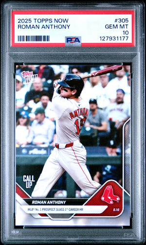 Roman Anthony 2025 Topps Now 1st Career Home Run Baseball Rookie Card #305 Graded PSA 10 Cert #127931177-Powers Sports Memorabilia