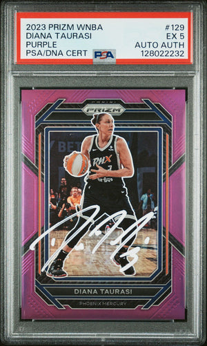 Diana Taurasi 2023 Prizm WNBA Purple Prizm Signed Basketball Card #129 Graded PSA 5 60/149 Auto Cert #128022232-Powers Sports Memorabilia