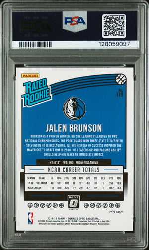 Jalen Brunson 2018 Panini Donruss Optic Shock Dallas Mavericks Signed Basketball Rated Rookie RC Card #179 PSA Authentic Auto Cert #128059097