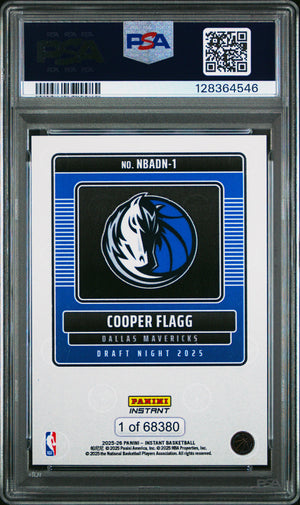 Cooper Flagg 2025 Panini Instant NBA Draft Night Dallas Mavericks Basketball Rookie Card #1 Graded PSA 9 Cert #128364546-Powers Sports Memorabilia