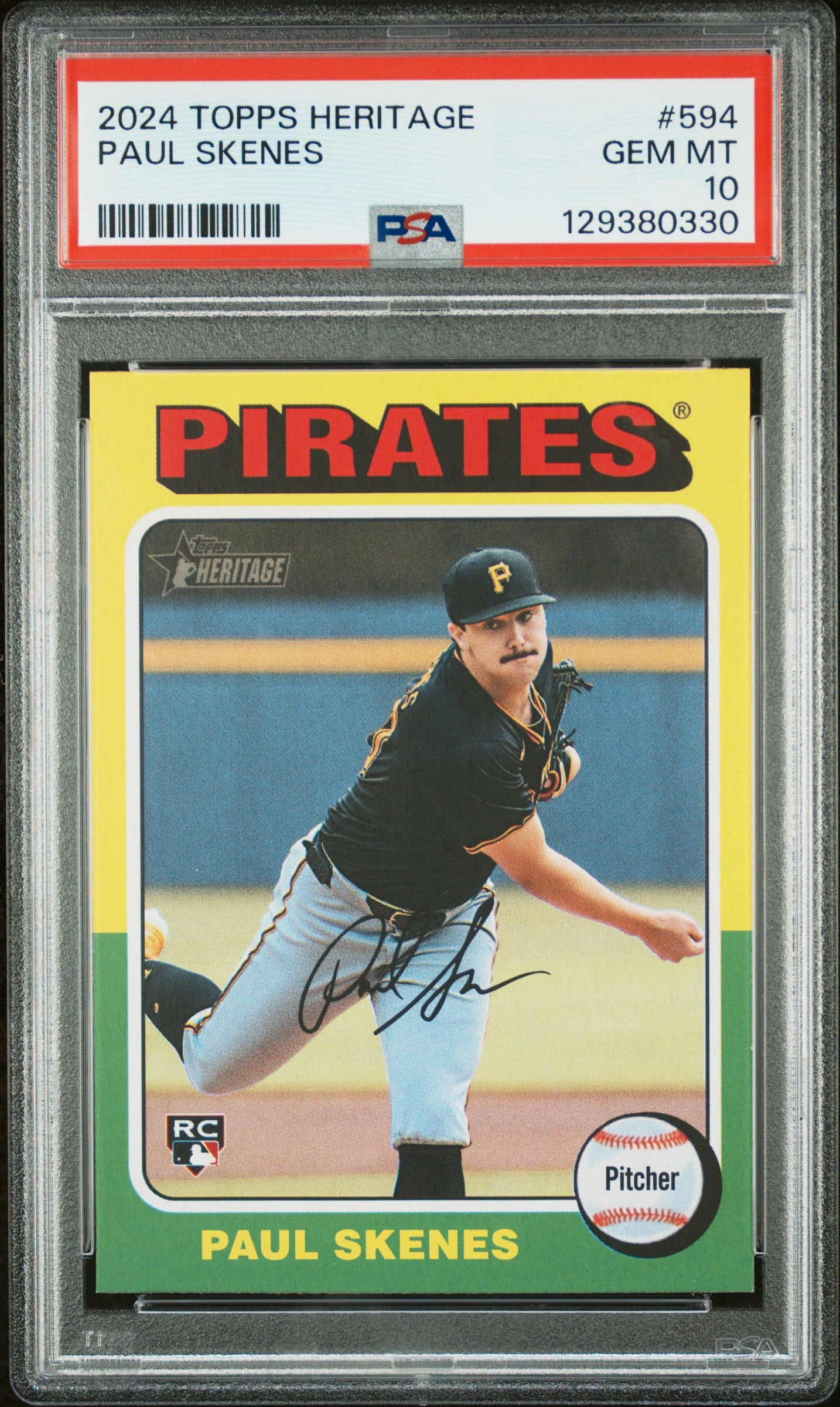 Paul Skenes 2024 Topps Heritage Pittsburgh Pirates Baseball Rookie Card #594 Graded PSA 10 Cert #129380330-Powers Sports Memorabilia