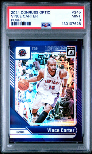 Vince Carter 2024 Donruss Optic Purple Basketball Card #245 Graded PSA 9 Cert #130107628-Powers Sports Memorabilia