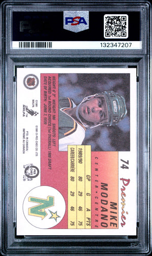 Mike Modano 1990 O-Pee-Chee Premier Minnesota North Stars Hockey Rookie Card RC #74 Graded PSA 10 Cert #132347207-Powers Sports Memorabilia