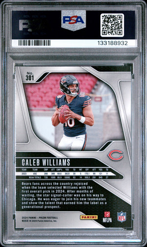 Caleb Williams 2024 Panini Prizm Chicago Bears Football RC Rookie Card #301 Graded PSA 9 Cert #133188932