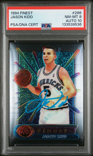 Jason Kidd 1994 Topps Finest Signed Basketball Rookie Card #286 Graded PSA 8 Auto 10 Cert #133539536-Powers Sports Memorabilia