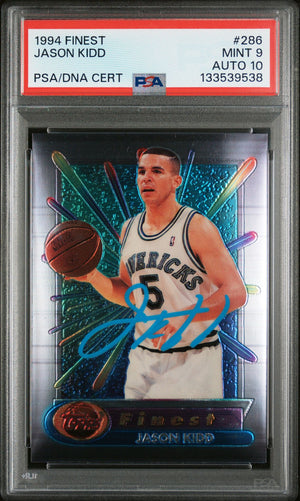 Jason Kidd 1994 Finest Signed Basketball Rookie Card #286 Graded PSA 9 Auto 10 Cert #133539538-Powers Sports Memorabilia