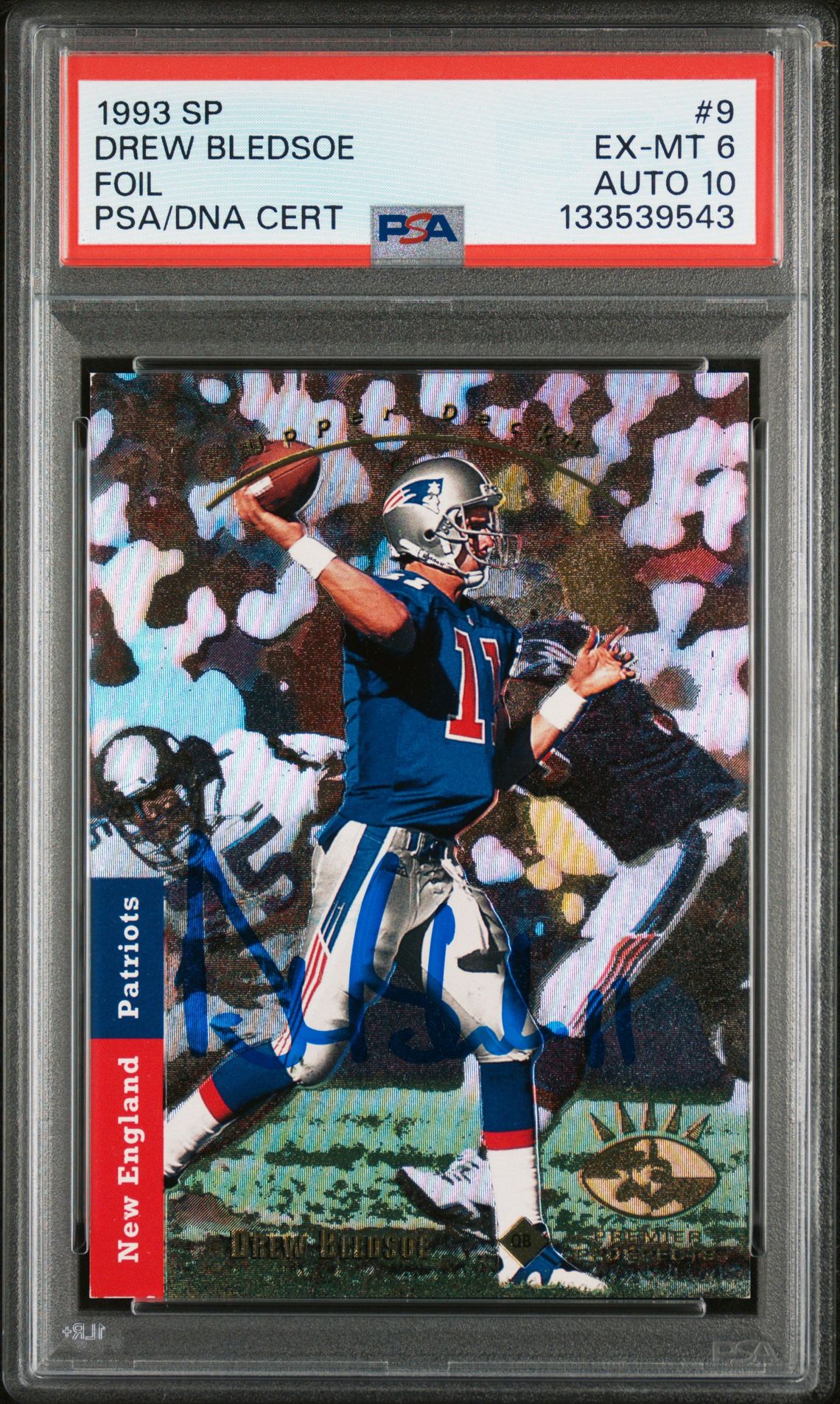 Drew Bledsoe 1993 SP Foil Signed Football Rookie Card #9 Graded PSA 6 Auto 10 Cert #133539543-Powers Sports Memorabilia