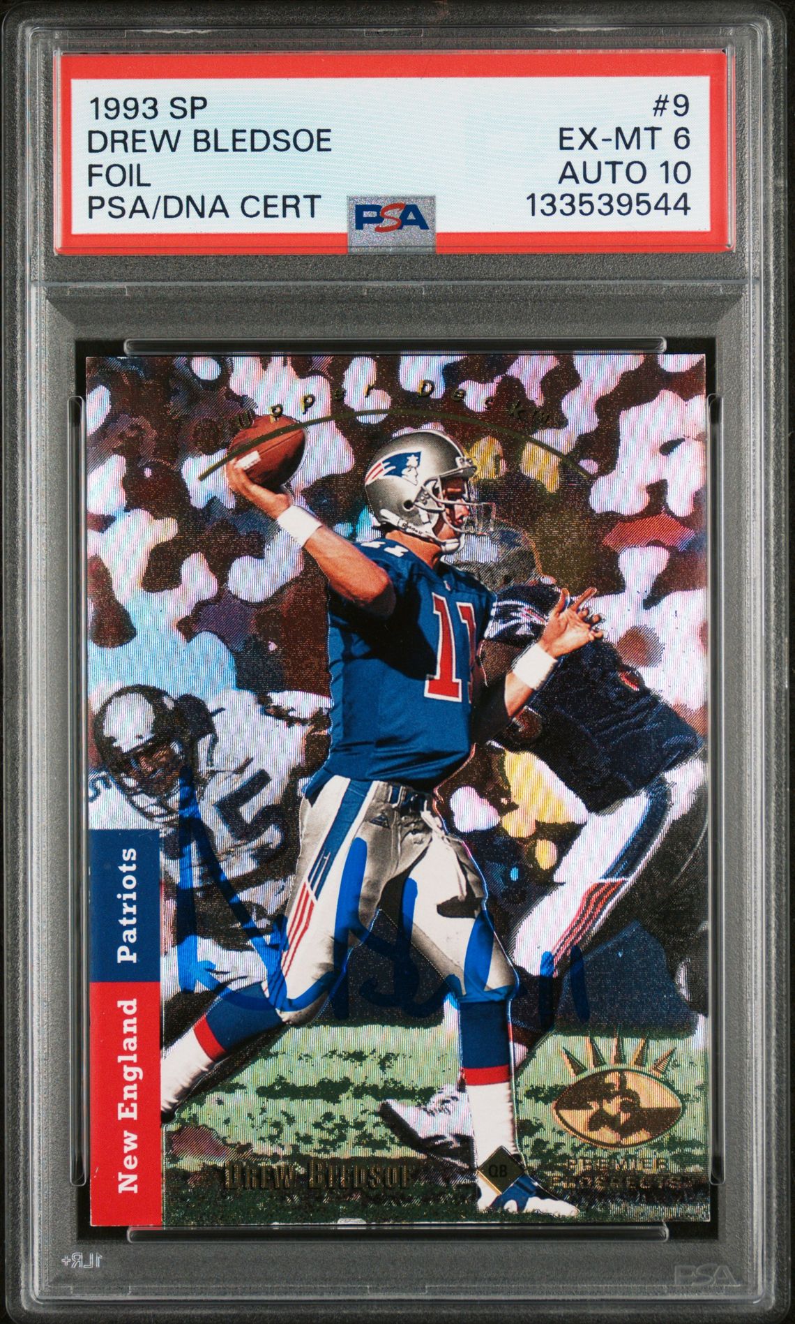 Drew Bledsoe 1993 SP Foil Signed Football Rookie Card #9 Graded PSA 6 Auto 10 Cert #133539544-Powers Sports Memorabilia
