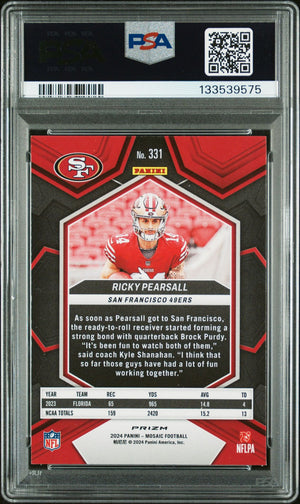 Ricky Pearsall 2024 Panini Mosaic Red Signed Football Rookie Card #331 Graded PSA 9 Auto Auth Cert #133539575-Powers Sports Memorabilia