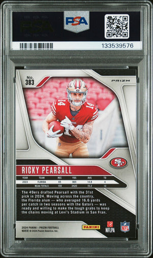 Ricky Pearsall 2024 Panini Prizm Red Signed Football Rookie Card #383 Graded PSA 8 Auto Auth Cert #133539576-Powers Sports Memorabilia