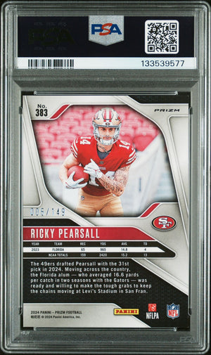 Ricky Pearsall 2024 Panini Prizm Red Wave Signed Football Rookie Card #383 Graded PSA 9 Auto Auth 6/149 Cert #133539577-Powers Sports Memorabilia