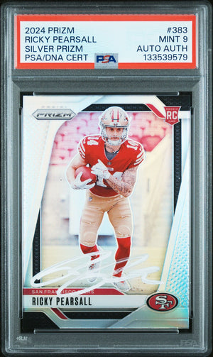 Ricky Pearsall 2024 Panini Prizm Silver Signed Football Rookie Card #383 Graded PSA 9 Auto Auth Cert #133539579-Powers Sports Memorabilia
