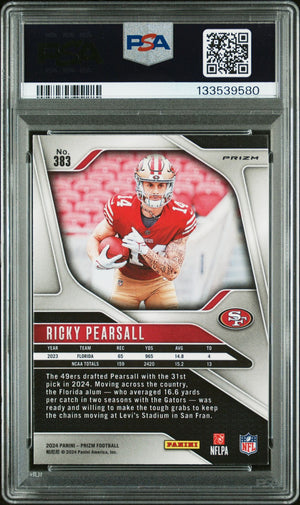 Ricky Pearsall 2024 Panini Prizm Silver Signed Football Rookie Card #383 Graded PSA 8 Auto Auth Cert #133539580-Powers Sports Memorabilia