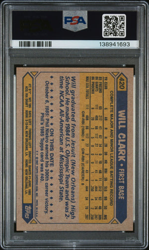 Will Clark 1987 Topps San Francisco Giants Signed Baseball RC Rookie Card #420 PSA 9 Auto 10 Cert #138941693-Powers Sports Memorabilia
