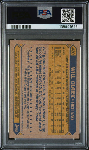 Will Clark 1987 Topps San Francisco Giants Signed Baseball RC Rookie Card #420 PSA 8 Auto 10 Cert #138941696-Powers Sports Memorabilia