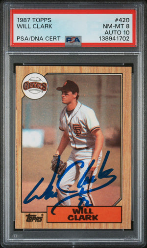 Will Clark 1987 Topps San Francisco Giants Signed Baseball RC Rookie Card #420 PSA 8 Auto 10 Cert #138941702-Powers Sports Memorabilia