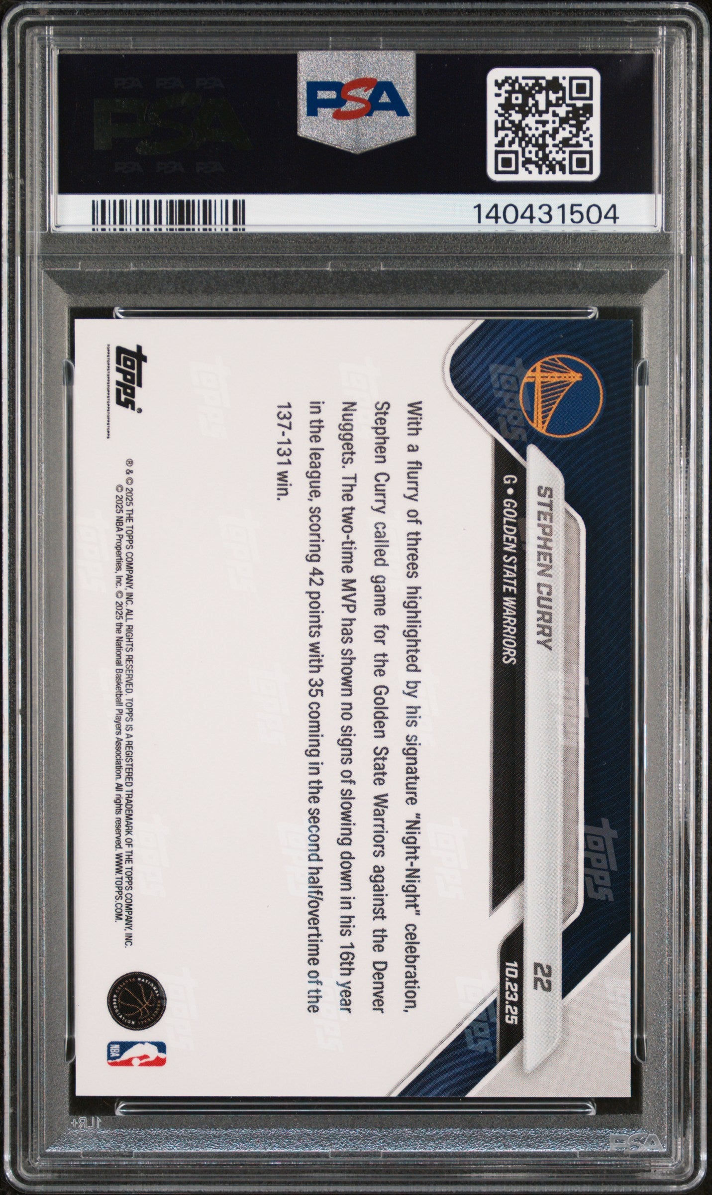Stephen Curry 2025 Topps Now Golden State Warriors Basketball Card #22 Graded PSA 10 Cert #140431504-Powers Sports Memorabilia