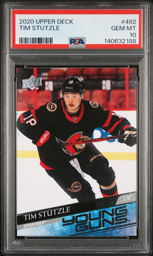 Tim Stutzle 2020 Upper Deck Young Guns Ottawa Senators Hockey RC Rookie Card #482 Graded PSA 10 Cert #140632188-Powers Sports Memorabilia