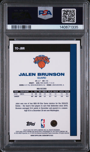 Jalen Brunson 2025 Topps Silver Pack New York Knicks Basketball Card #TC-JBR Graded PSA 10 Cert #140671335