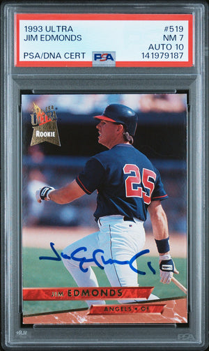 Jim Edmonds 1993 Fleer Ultra Signed Baseball Rookie Card #519 Graded PSA 7 Auto 10 Cert #141979187-Powers Sports Memorabilia